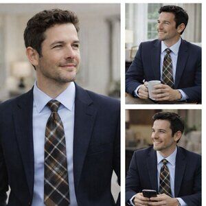 Vintage Chess King 100% Wool Plaid Tie – Brown, Charcoal & Gray | RN 9419